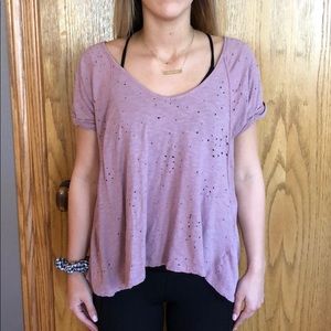 distressed mauve v-neck